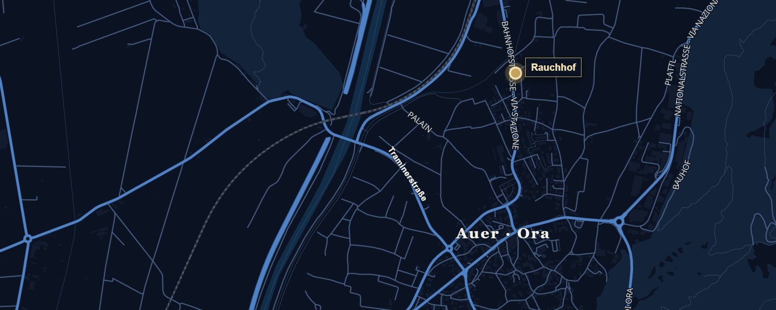 Map showing Rauchhof Apartments, Ora and the main roads