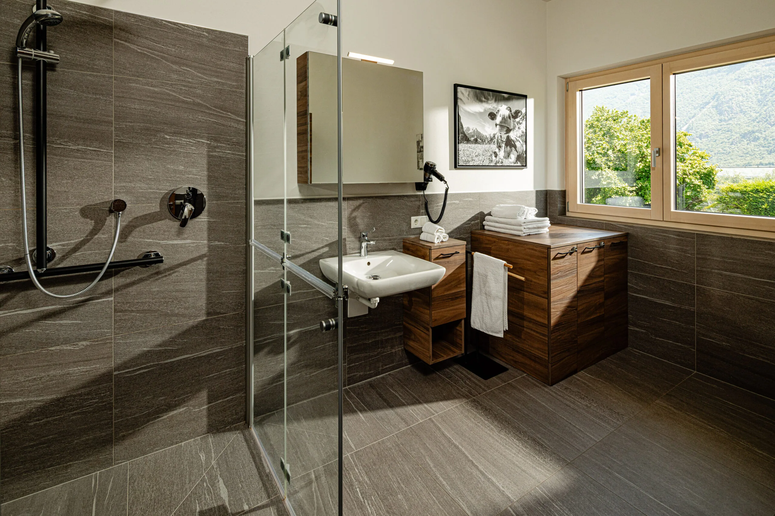 Bathroom with a walk-in rainfall shower