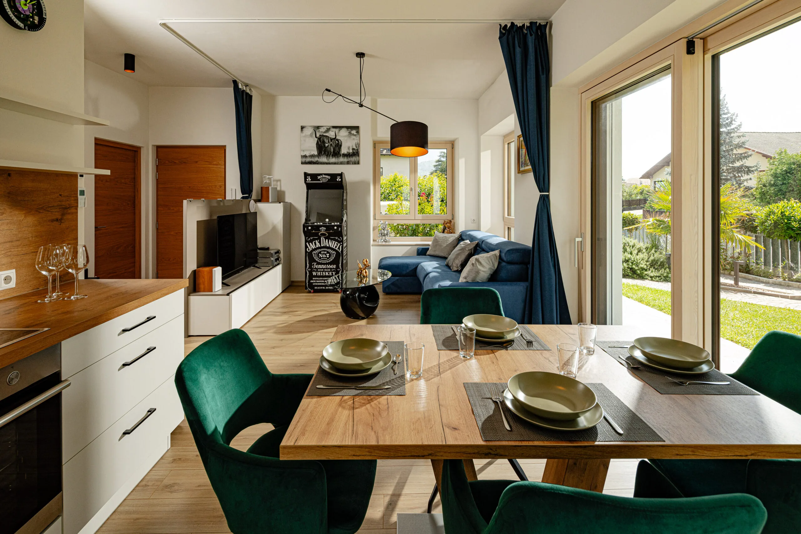 Light-filled living and dining area with kitchen
