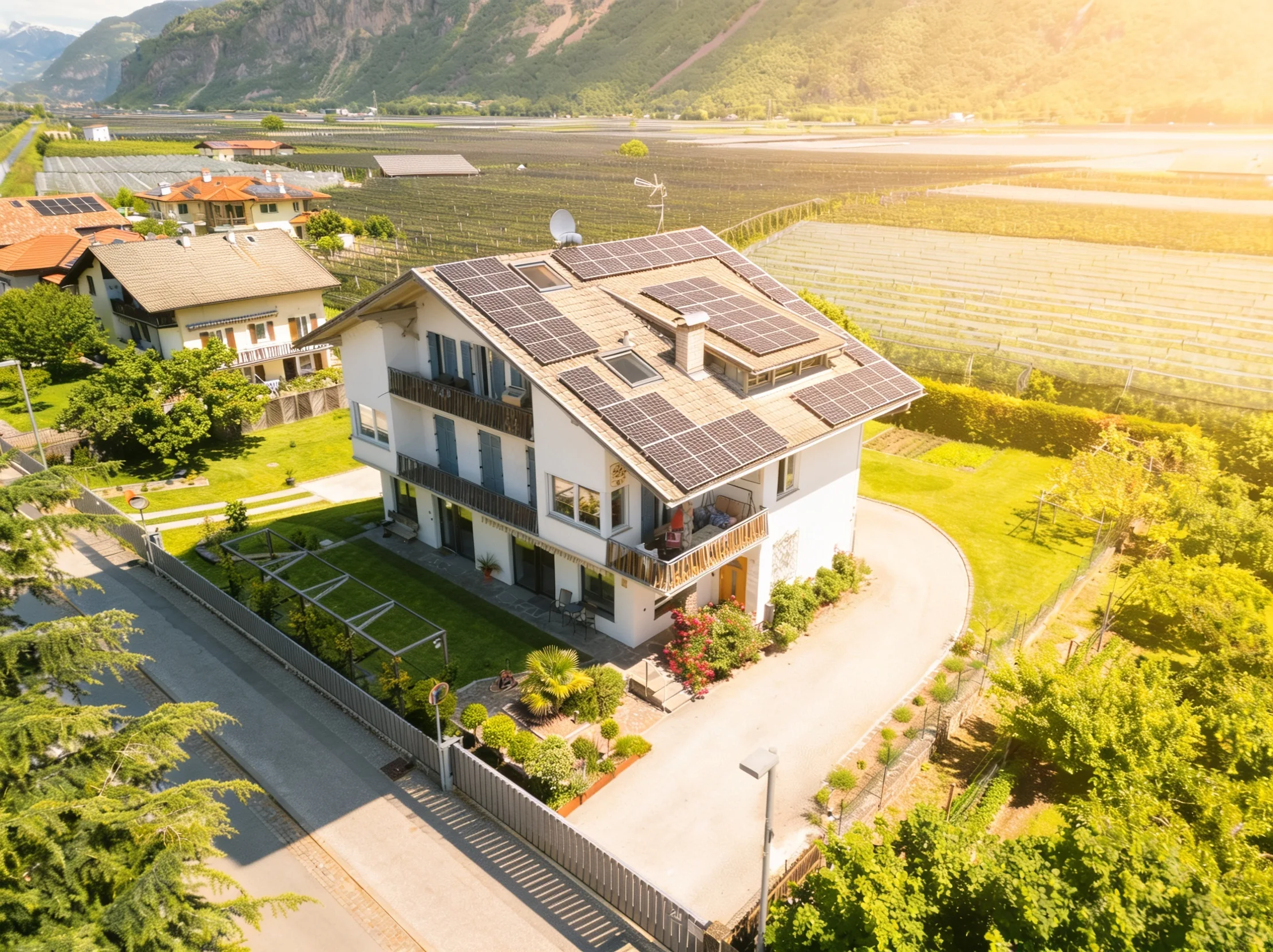An aerial view of Rauchhof in warm evening light